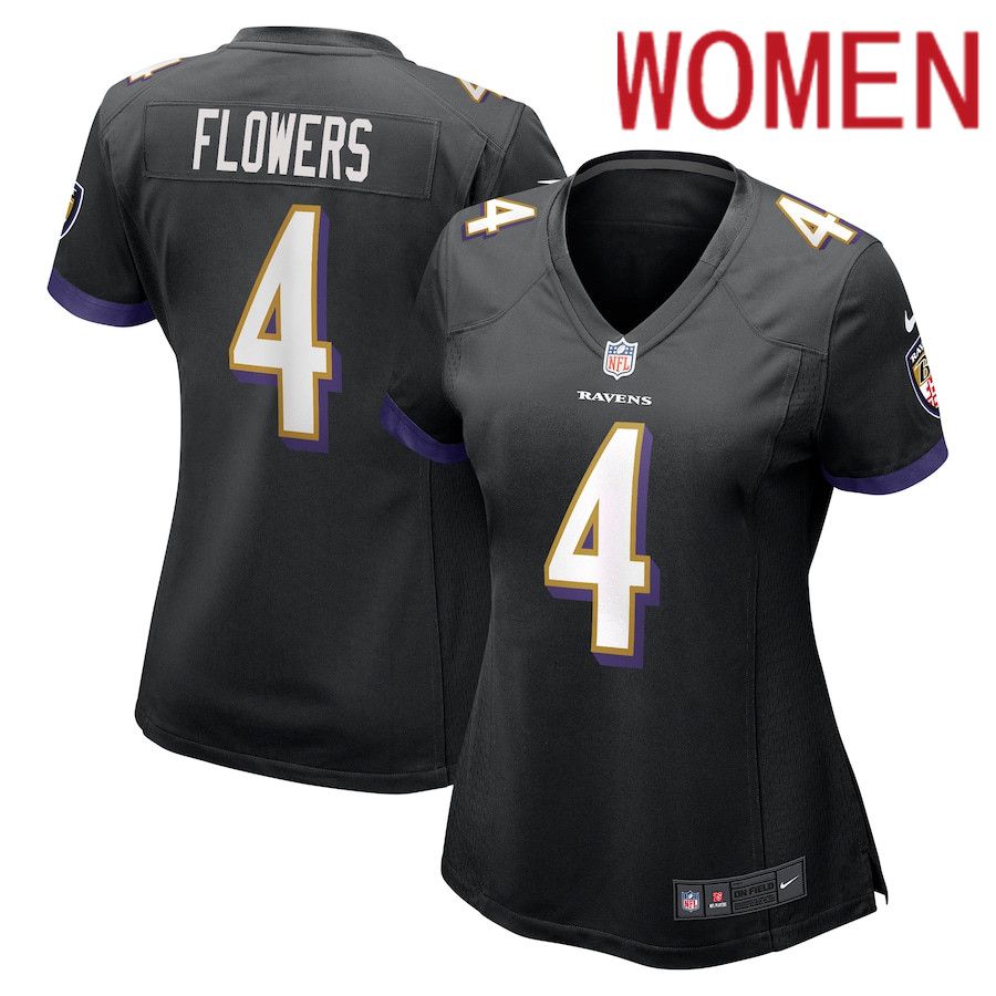 Women Baltimore Ravens 4 Zay Flowers Nike Black Team Game NFL Jersey